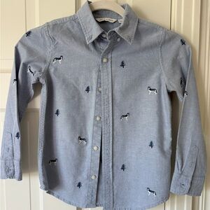 Janie and Jack Light Blue Button-Down Shirt with Embroidery